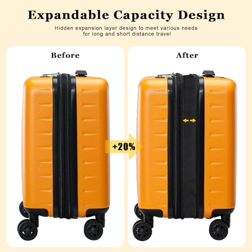 CENSIEN Lightweight Expandable 16 Inch Carry On Luggage for Travelers, TSA Lock, 360° Spinner Wheels, Orange Suitcase (1
