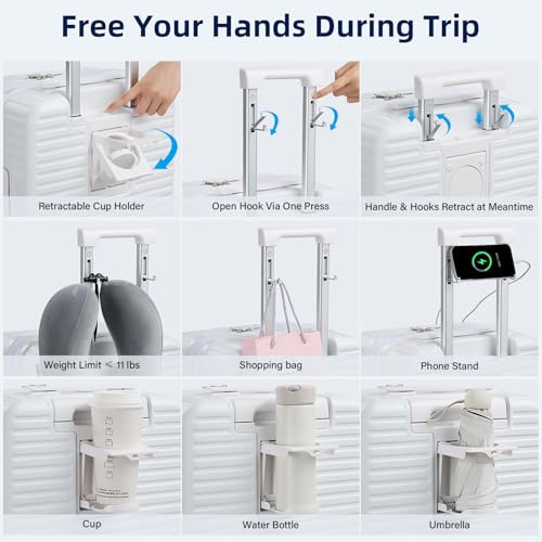 HanTrip Hard Shell Suitcases 20 Inch Carry on Luggage Airline Approved Light Expandable Travel Suitcase with Cup Holder 