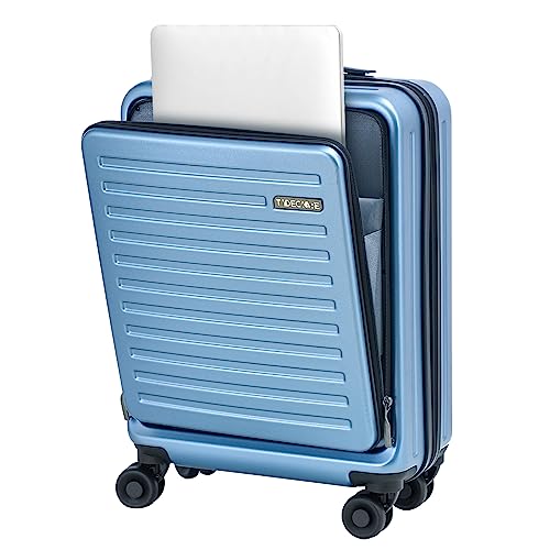 TydeCkare 20 Inch Carry On Luggage with Front Pocket for Air Travelers Suitable for Airplane Overhead Bin Ice Blue 21.65