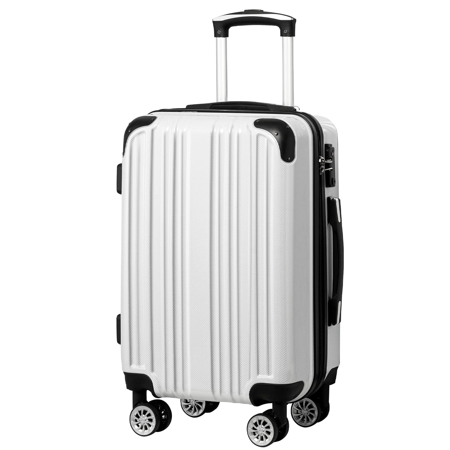 Coolife Expandable Suitcase for Travelers 20in 24in 28in Spinner Luggage White Grid New Global Recycled Standard