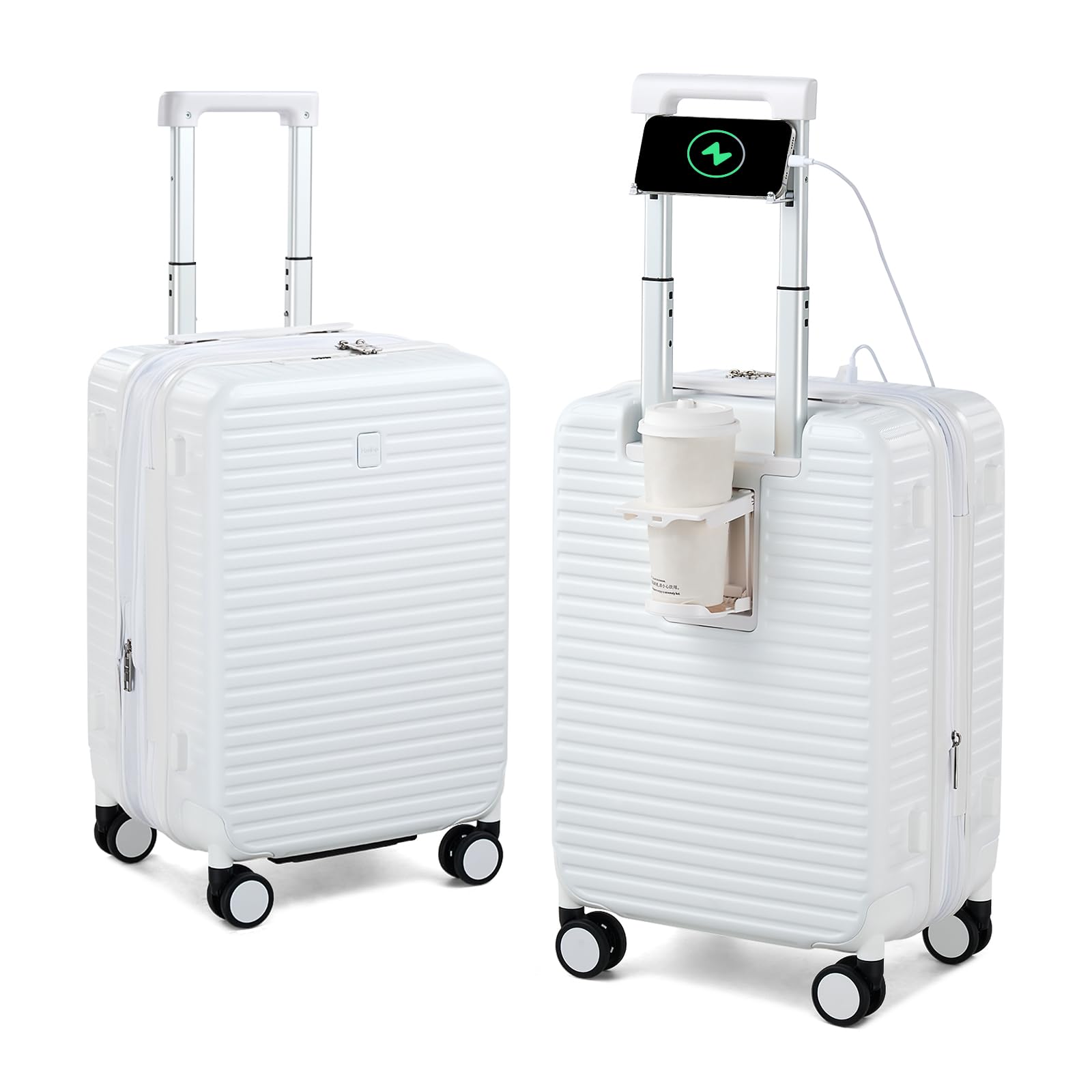 HanTrip Hard Shell Suitcases 20 Inch Carry on Luggage Airline Approved Light Expandable Travel Suitcase with Cup Holder 