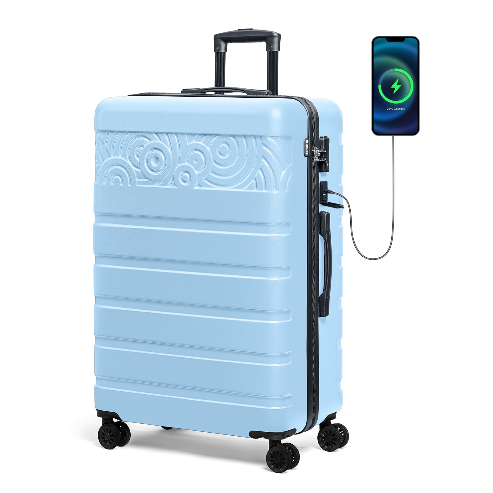 Krute Luggage Suitcase with Spinner Wheels Best for Travelers 28-Inch Hardside Checked Luggage with USB Charging Port & 