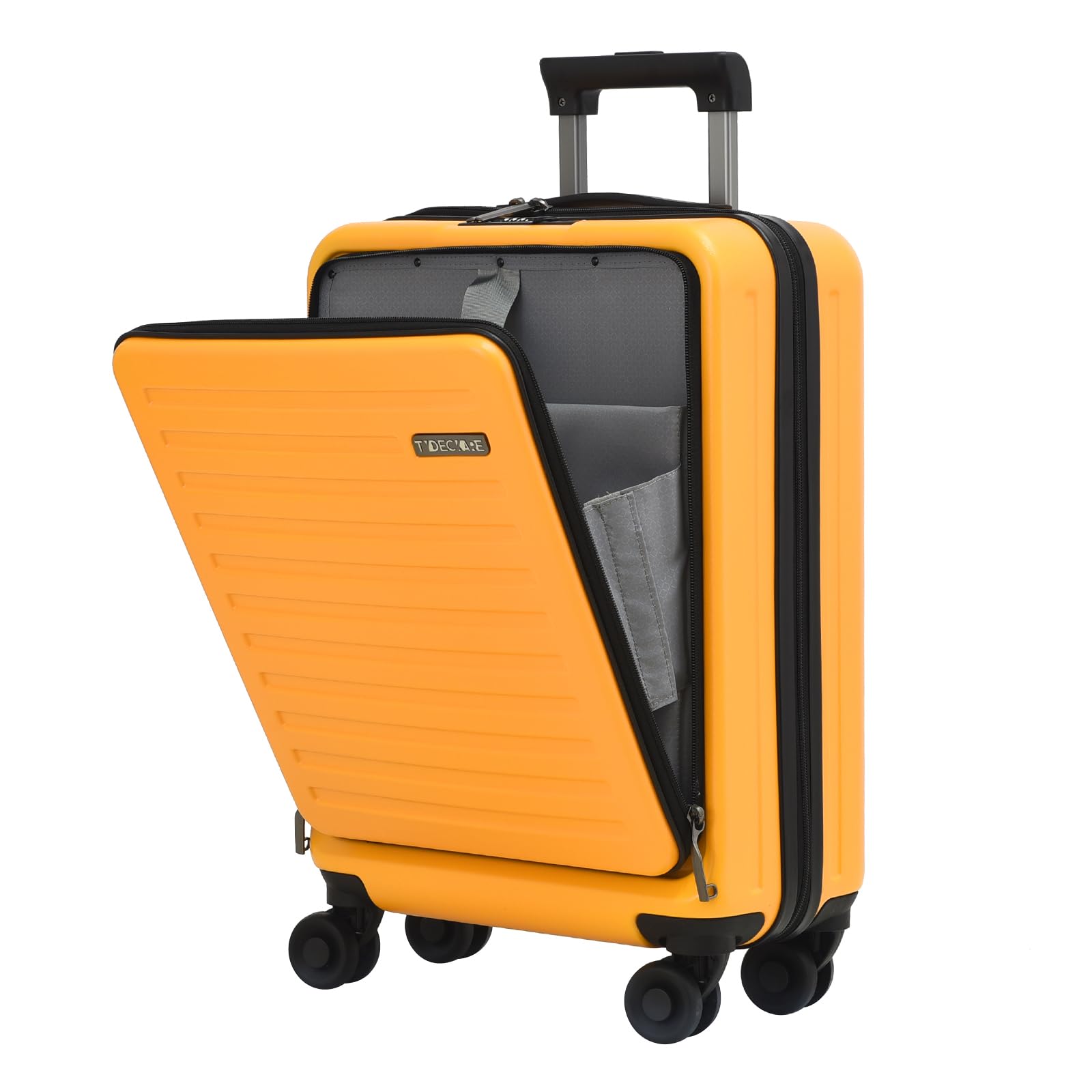 TydeCkare 20 Inch Carry On Luggage with Front Pocket for Airplane Travel: PC+ABS Hardshell, 34L Orange Bag