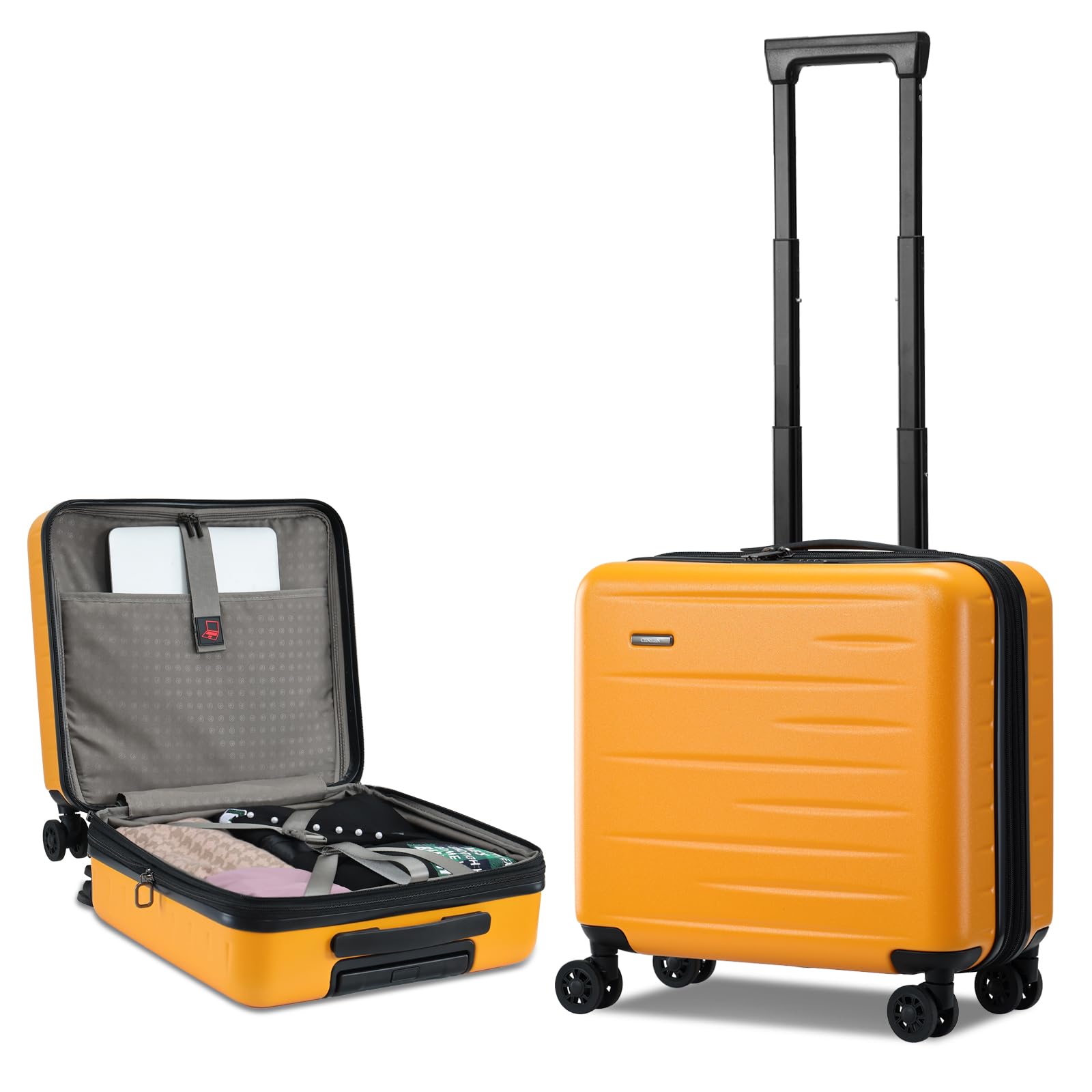 CENSIEN Lightweight Expandable 16 Inch Carry On Luggage for Travelers, TSA Lock, 360° Spinner Wheels, Orange Suitcase (1