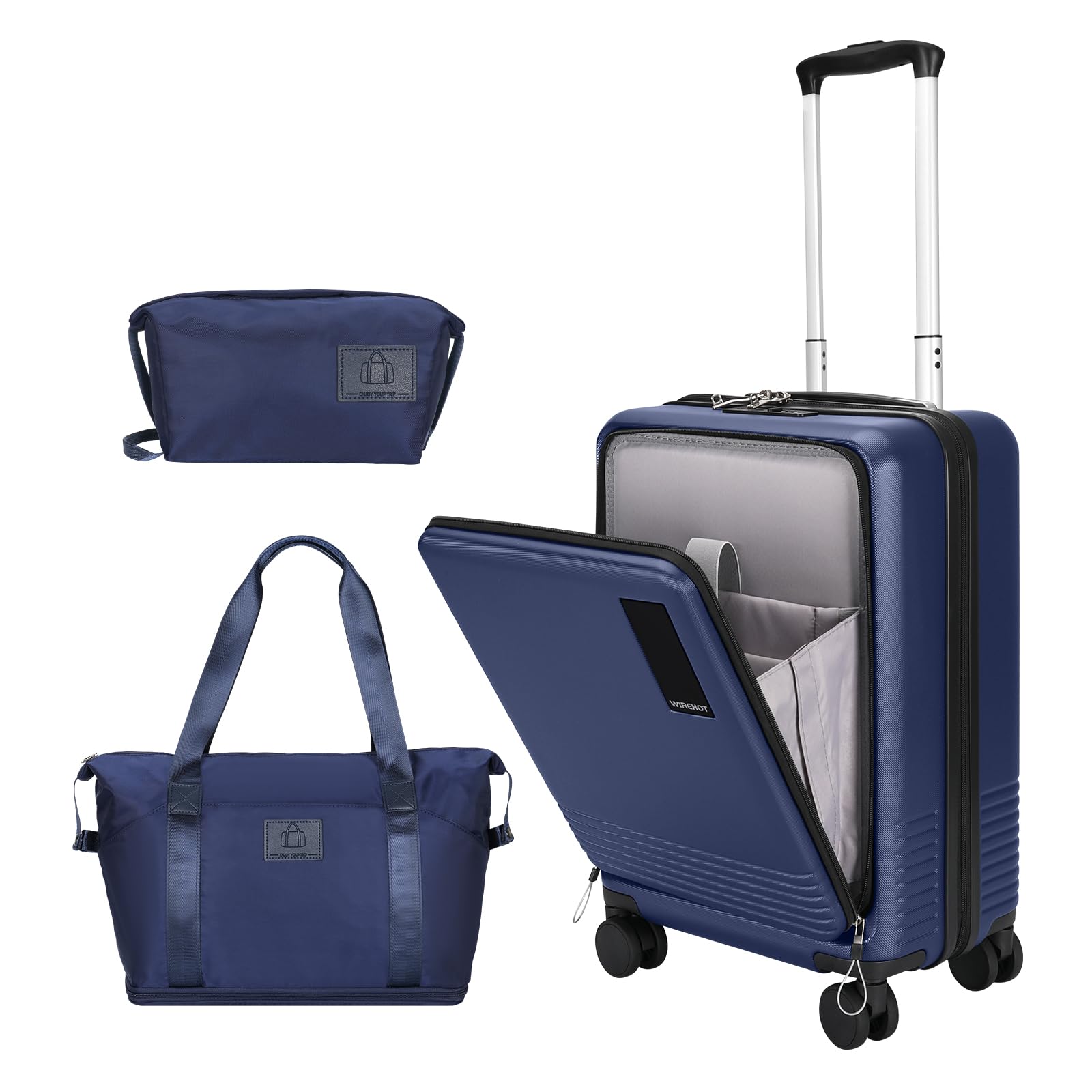 WireHot 20 inch Small Carry On Luggage Front Open with Laptop Pocket, Dark Deep Navy Blue  
WireHot 20 inch Small Carry 
