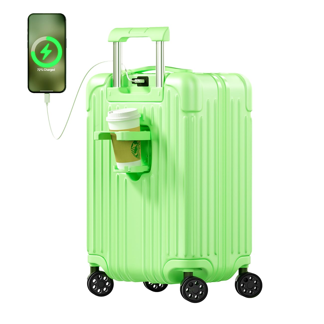 Krute Carry on Luggage USB Suitcase 20 Inch Spinner Wheel with Cup Holder AppleGreen
Krute Carry on Luggage 20 Inch USB 