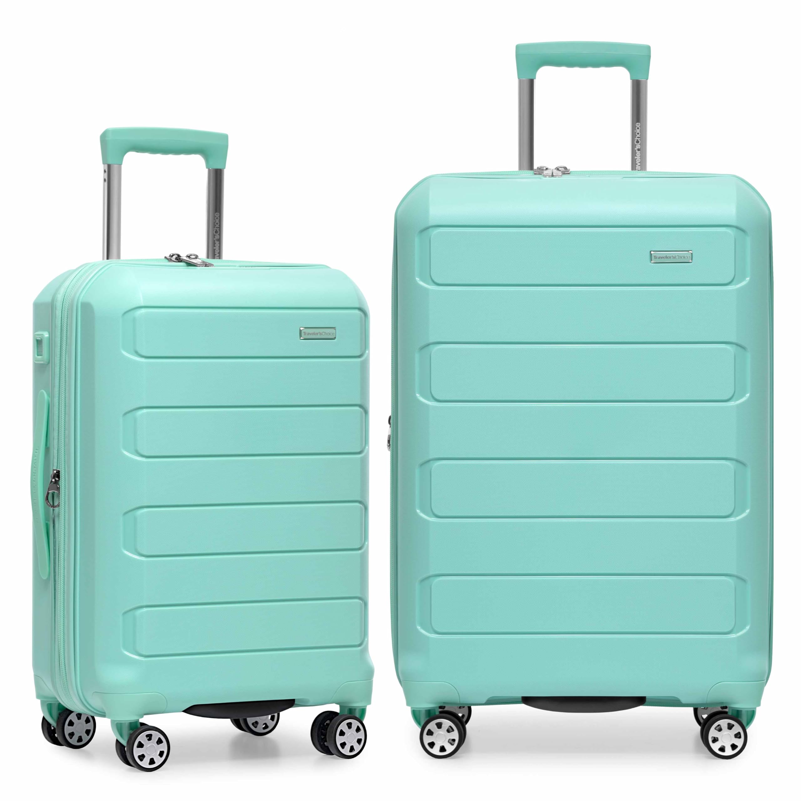 Traveler's Choice Indestructible Hardshell Expandable Spinner Luggage, Mint, 2 Piece Set for Busy Travelers