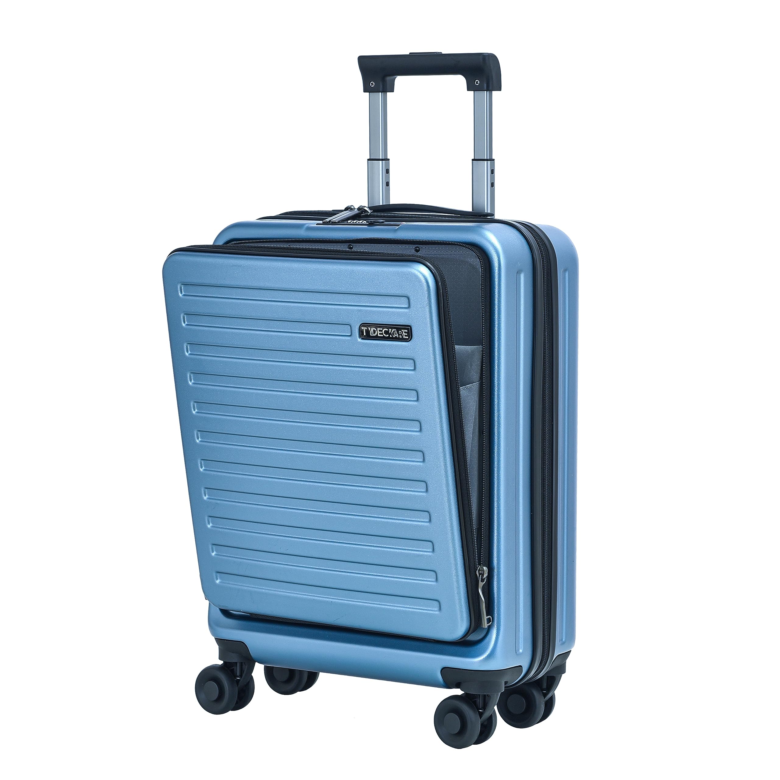 TydeCkare 20 Inch Carry On Luggage with Front Pocket for Air Travelers Suitable for Airplane Overhead Bin Ice Blue 21.65